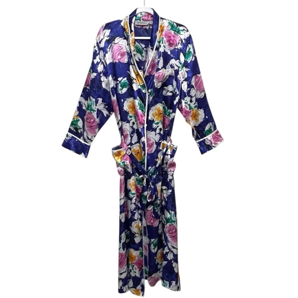 Vintage Saks Fifth Avenue  Floral Maxi Robe Silky Comfy Lounge Multicolor Size M